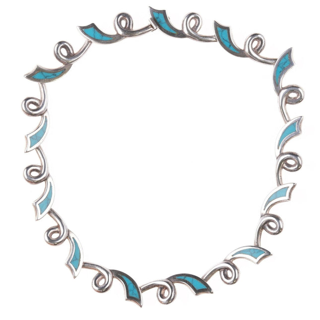 16" Los Castillo Modernist sterling and turquoise choker necklace