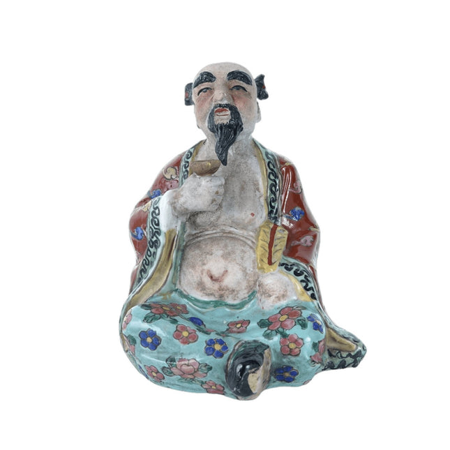 Antique Chinese Famille Rose Figure holding cup and Tablet