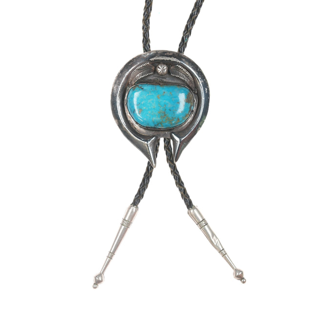 43" Large 60's-70's Native American silver and turquoise bolo tie