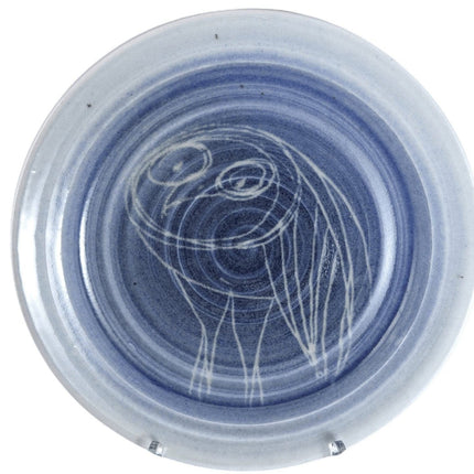 Ishmael Soto（1932-2017）德克萨斯州奥斯汀工作室陶器涂鸦猫头鹰盘 10.75 英寸