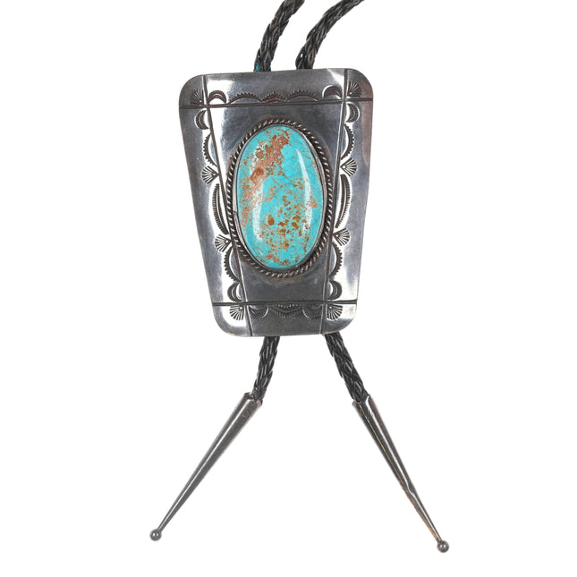 Large c1950's Native American silver and turquoise bolo tie