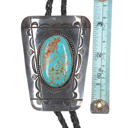 Large c1950's Native American silver and turquoise bolo tie