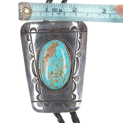 Large c1950's Native American silver and turquoise bolo tie