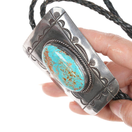 Large c1950's Native American silver and turquoise bolo tie