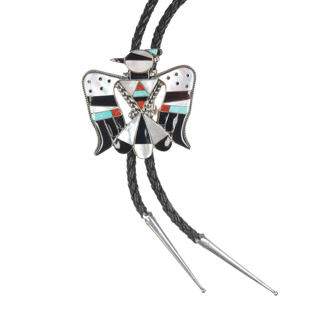Vintage Bobby and Corraine Shack Zuni Sterling Multistone Inlay bolo tie