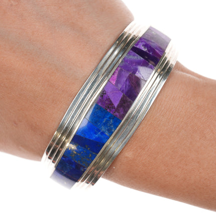 6.75" Melvin Francis Navajo Silver Sugilite/Lapis intarsia inlay cuff bracelet