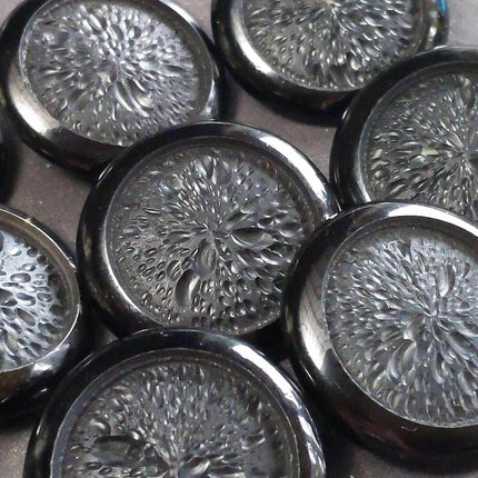 c1940 Carved Wood Enamel Large Coat Button Set (6) 1 3/8"