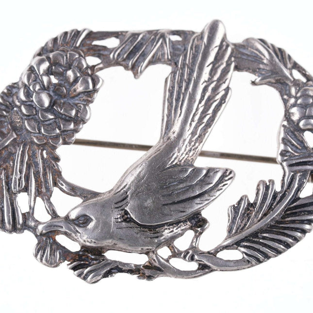 Vintage Sterling Bird and pinecone brooch