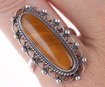 Sz10 Vintage Mexican Sterling Filigree Cats Eye Ring