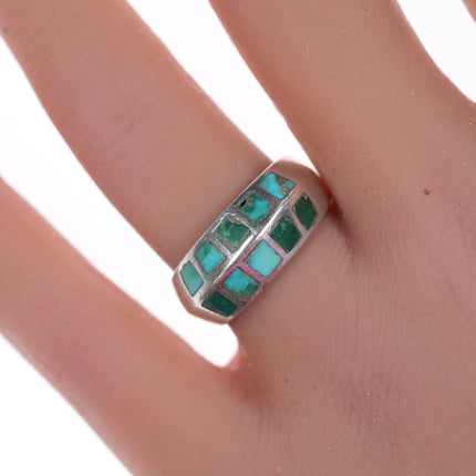 sz7 Zuni Flush inlay turquoise silver ring