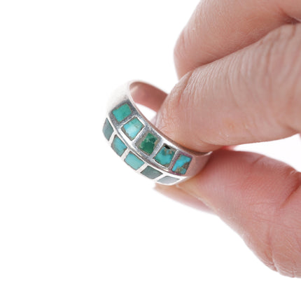 sz7 Zuni Flush inlay turquoise silver ring