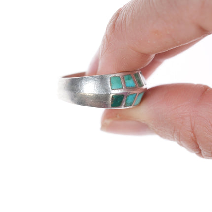 sz7 Zuni Flush inlay turquoise silver ring