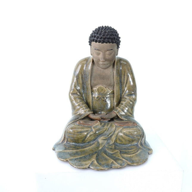 Antike chinesische Shiwan-Buddha-Figur mit Flambe-Umhang