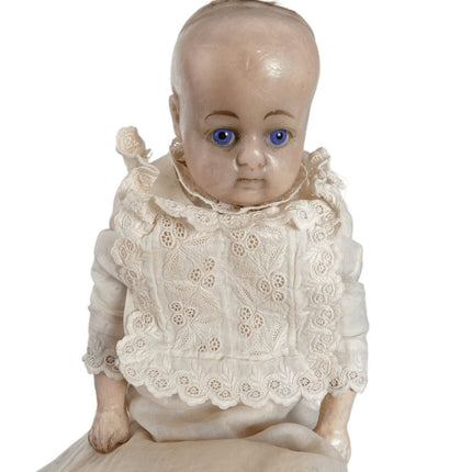 c1880 Wax Head doll in Christening Dress