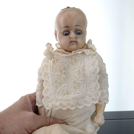 c1880 Wax Head doll in Christening Dress