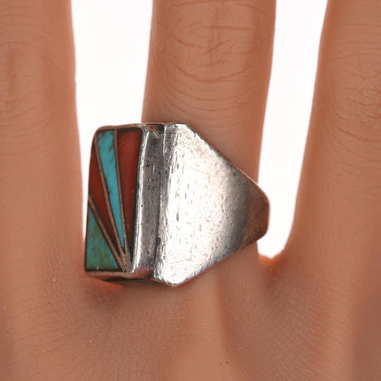 sz8.75 1950's Zuni channel inlay silver ring