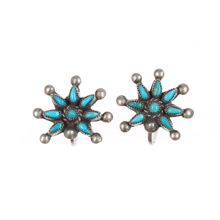 40's-50's Zuni Needlepoint turquoise silver star screw back earrings