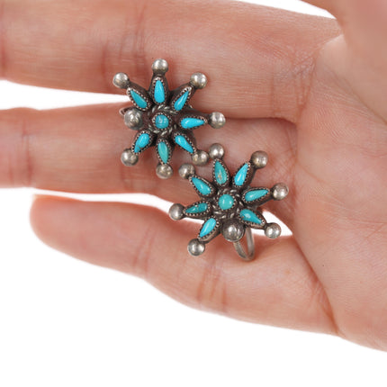 40's-50's Zuni Needlepoint turquoise silver star screw back earrings