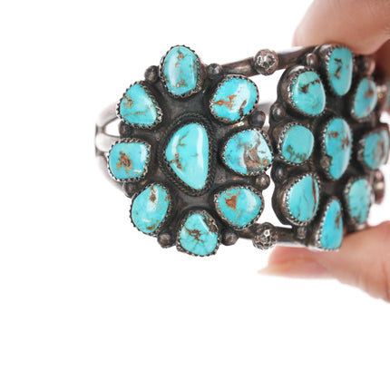 6.75" 40's-50's Navajo silver turquoise cluster cuff bracelet