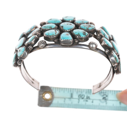 6.75" 40's-50's Navajo silver turquoise cluster cuff bracelet