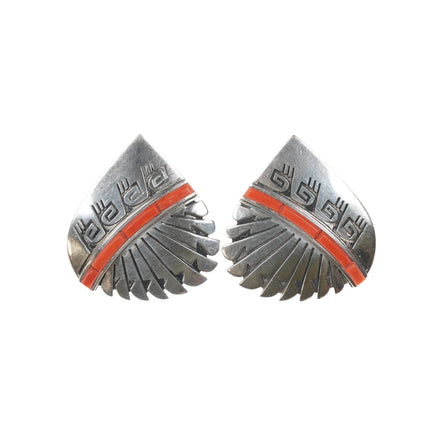 Alvin and Lula Begay Navajo silver and coral earrings