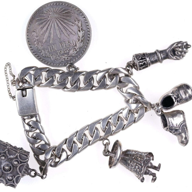 Schweres 6,75" mexikanisches Sterling-Charm-Armband