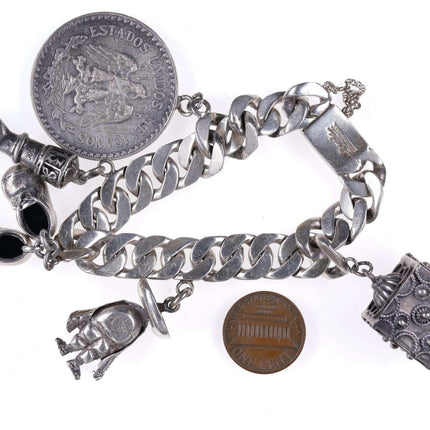 Heavy 6.75" Mexican Sterling Charm bracelet