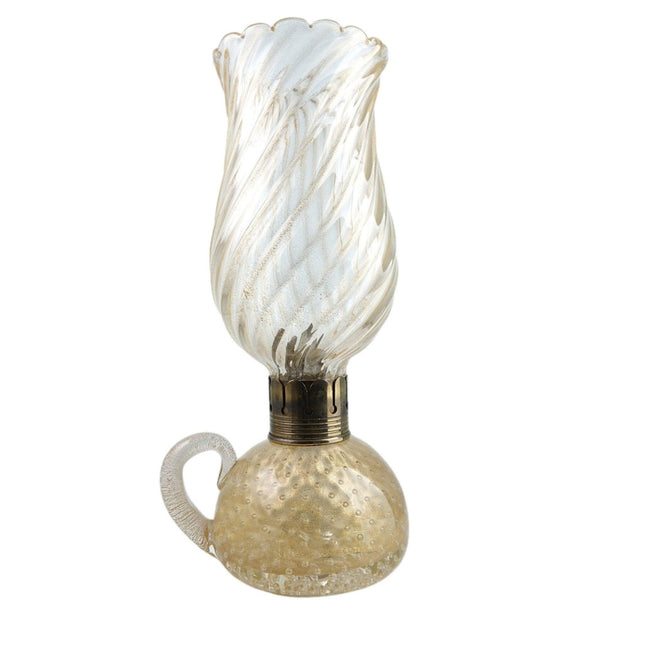 Murano Hurricane Lamp Candlestick aus den 1950er Jahren. Goldflecken und kontrollierte Blasen