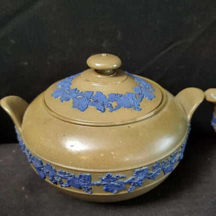 Wedgwood Blue on Brown Creamer and Sugar mid to Late 19th century