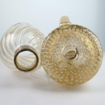 1950's Murano Hurricane Lamp Candlestick Gold flecks and Controlled Bubbles