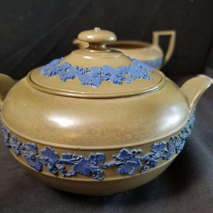 Wedgwood Blue on Brown Creamer and Sugar mid to Late 19th century