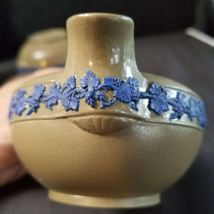 Wedgwood Blue on Brown Creamer and Sugar mid to Late 19th century