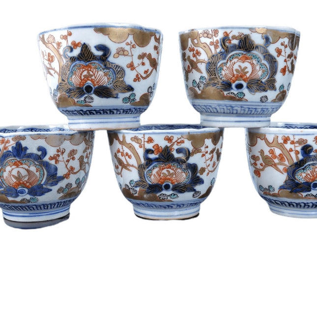 c1870 5 Meiji Period Japanese Imari Tea Cups