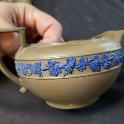 Wedgwood Blue on Brown Creamer and Sugar mid to Late 19th century