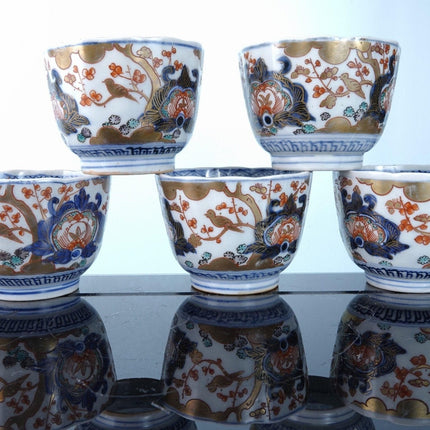 c1870 5 Meiji Period Japanese Imari Tea Cups