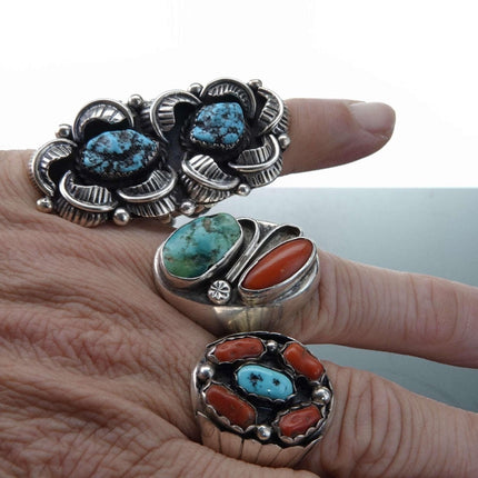 Sz7.5 22.8 Gram Large Navajo Sterling/Turquoise Ladies ring