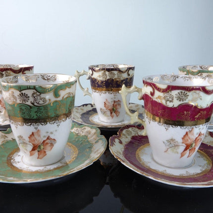 1920's Demitasse Turkish Coffee Cup and Saucer Set of 5 Rudolph Wachter Bavaria