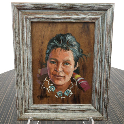 Bud McCaulley(1932-2014)  Listed Texas Artist Native American Portrait Oil on Bo