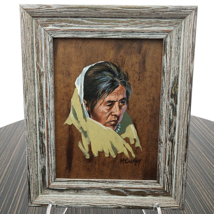 Bud McCaulley(1932-2014)  Listed Texas Artist Native American Portrait Oil on Bo