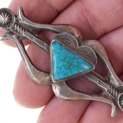 Large Early Tufa Cast Native American Turquoise/sterling pin