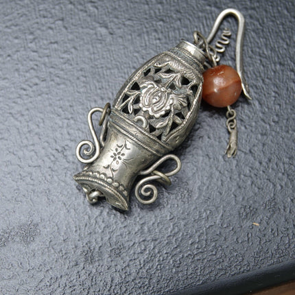 Antique Chinese Qing Dynasty Silver Chatelaine Scent Bottle/ Needle case