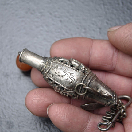 Antique Chinese Qing Dynasty Silver Chatelaine Scent Bottle/ Needle case