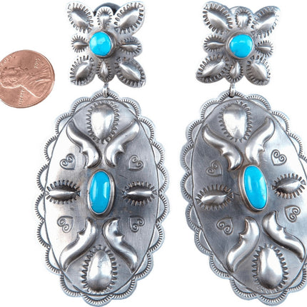 Navajo sterling/ Sleeping Beauty turquoise large concho earrings