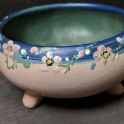 c1920 Weller Hudson Hand Painted Artist Signed 3 ftd Cachepot 5.5" wide x 2 7/8"