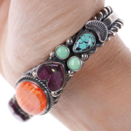 David Reeves Navajo Sterling Spiney oyster and turquoise multi-stone heart cuff