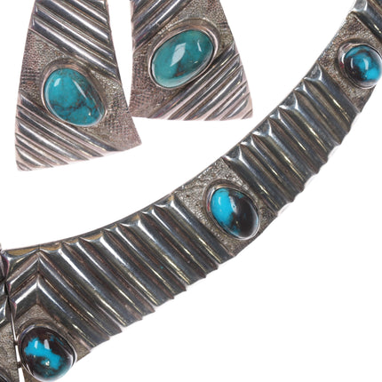 Vintage Bisbee Turquoise sterling Modernist Choker and earrings set