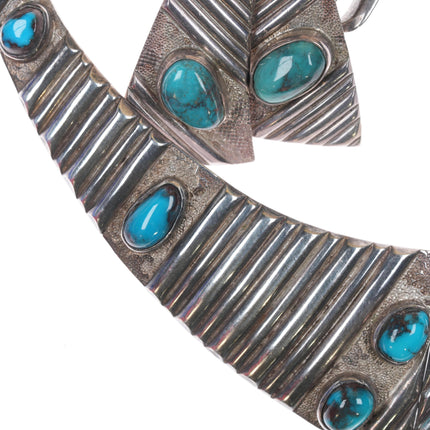 Vintage Bisbee Turquoise sterling Modernist Choker and earrings set