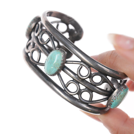 7" Vintage Native American silver twisted wire cuff bracelet with turquoise