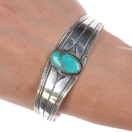 7" 1940's Navajo silver Blue Gem turquoise cuff bracelet