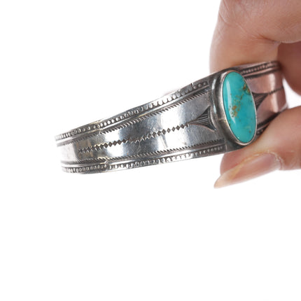 7" 1940's Navajo silver Blue Gem turquoise cuff bracelet